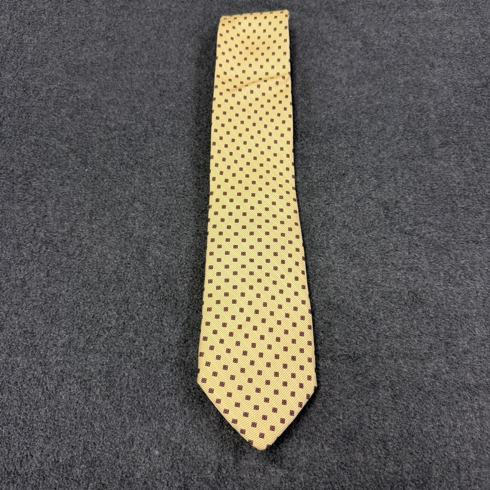 Tom James Silk Tie Yellow Gold Brown Diamond Geometric Square Micro Pattern Men